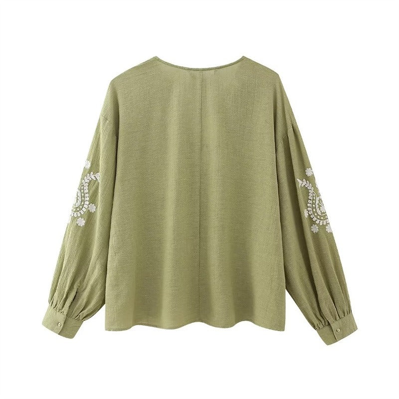 Chemisier en coton brodé à encolure en V pour femme - Maialen