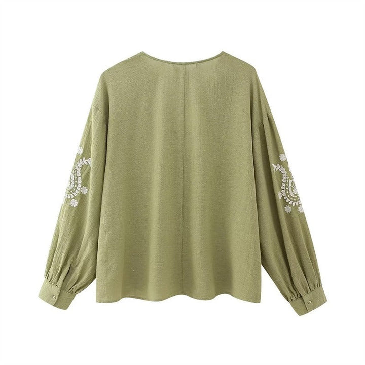 Chemisier en coton brodé à encolure en V pour femme - Maialen