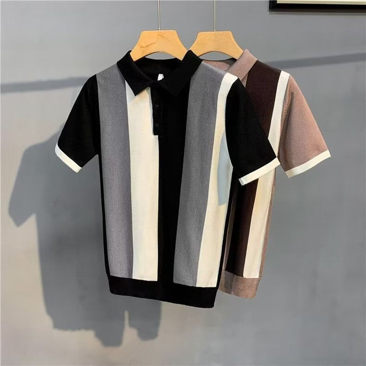 Polo en maille à rayures verticales pour hommes, style rétro - Mauro