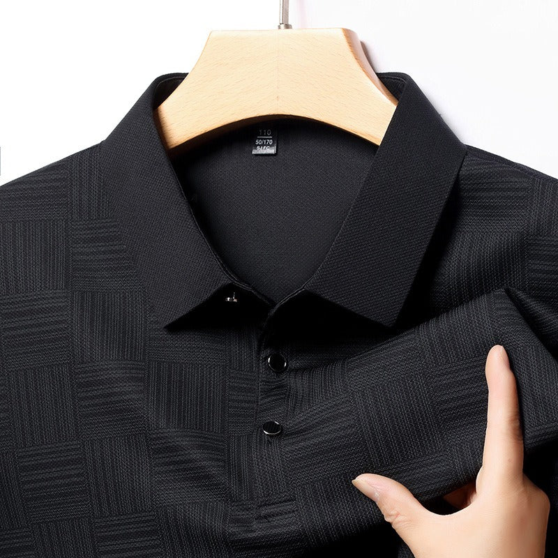 Polo en maille texturée géométrique à manches longues pour hommes - Hugo
