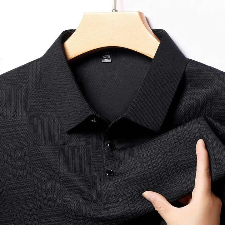 Polo en maille texturée géométrique à manches longues pour hommes - Hugo