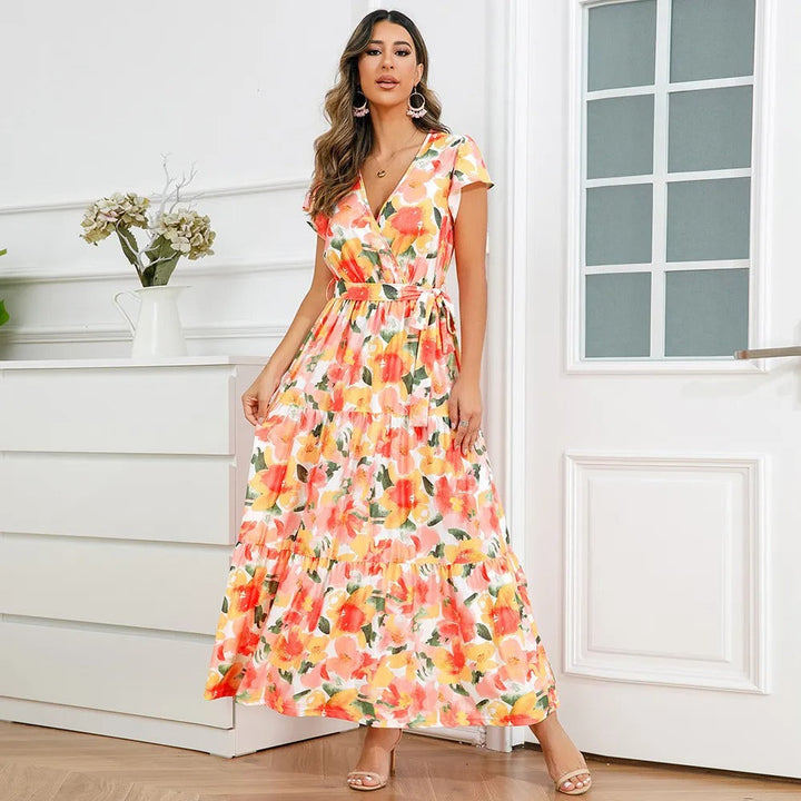 Robe croisée longue et fluide à fleurs pour femmes - Zulma