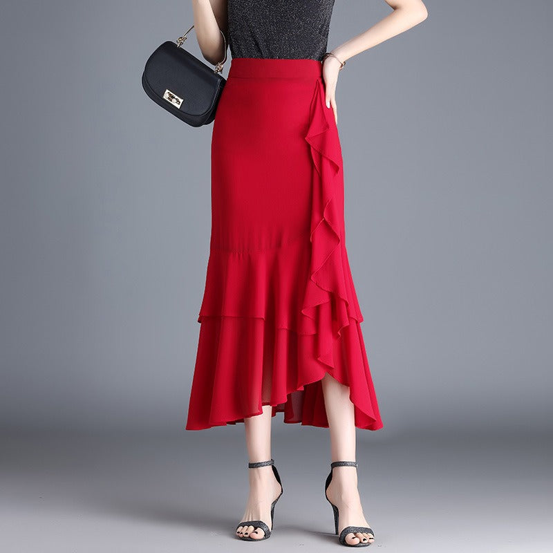 Jupe midi pour femme en mousseline de soie à imprimé animalier avec volants - Renata