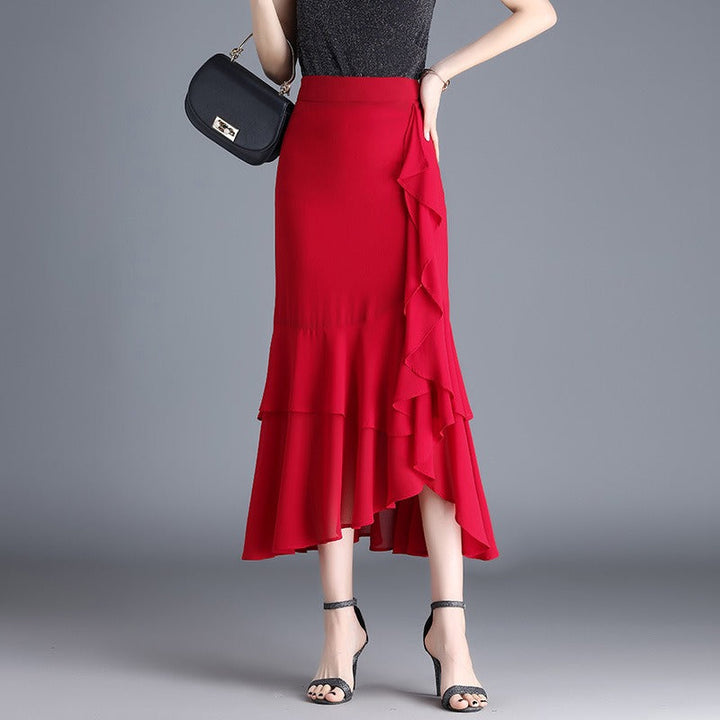 Jupe midi pour femme en mousseline de soie à imprimé animalier avec volants - Renata