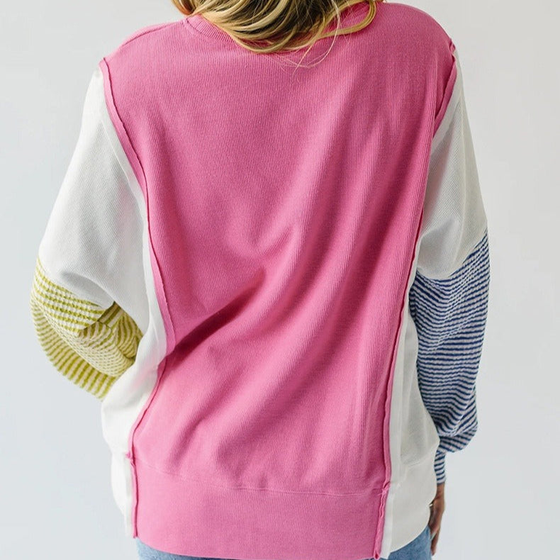 Sweat-shirt décontracté à manches longues multicolores - Maelis