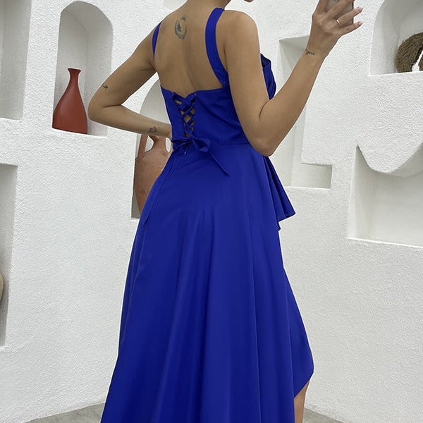 Robe longue plissée en satin à coupe asymétrique pour femme - Natalia