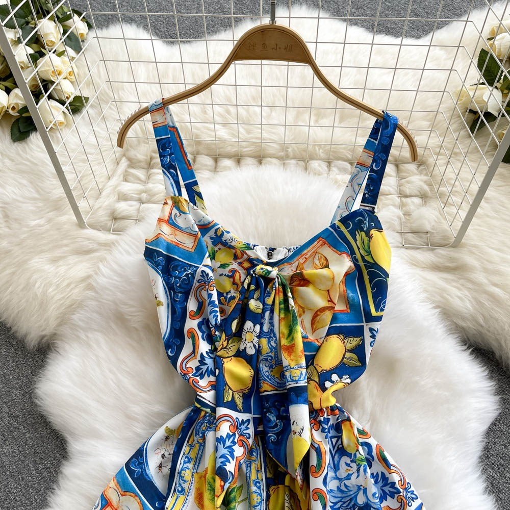 Robe longue pour femme avec imprimé agrumes style bustier - Nina