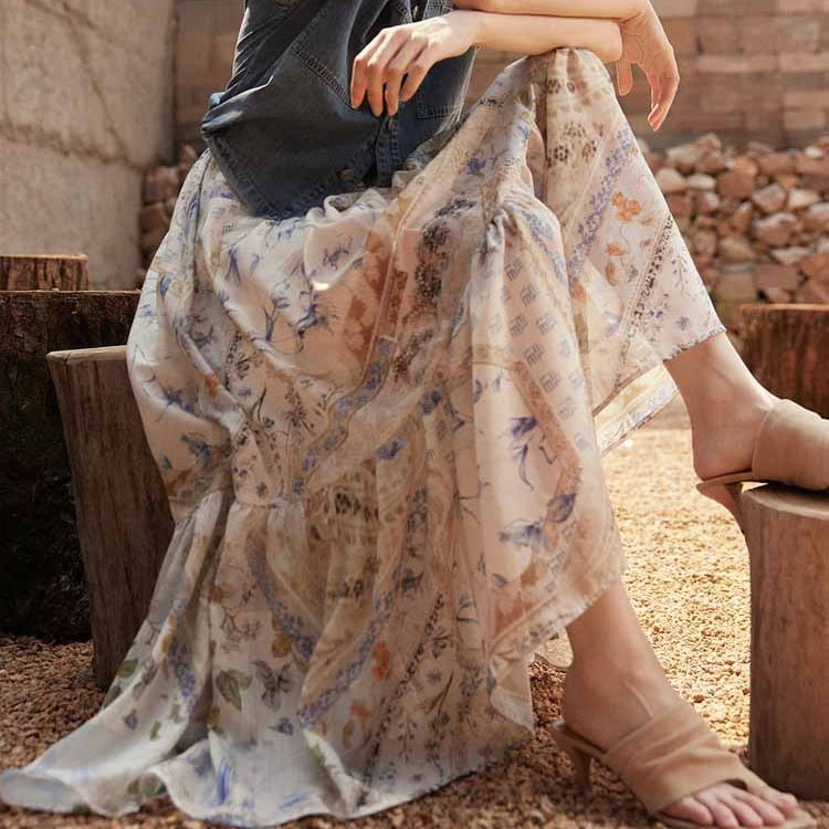 Jupe longue femme imprimé floral bohème - Mireille