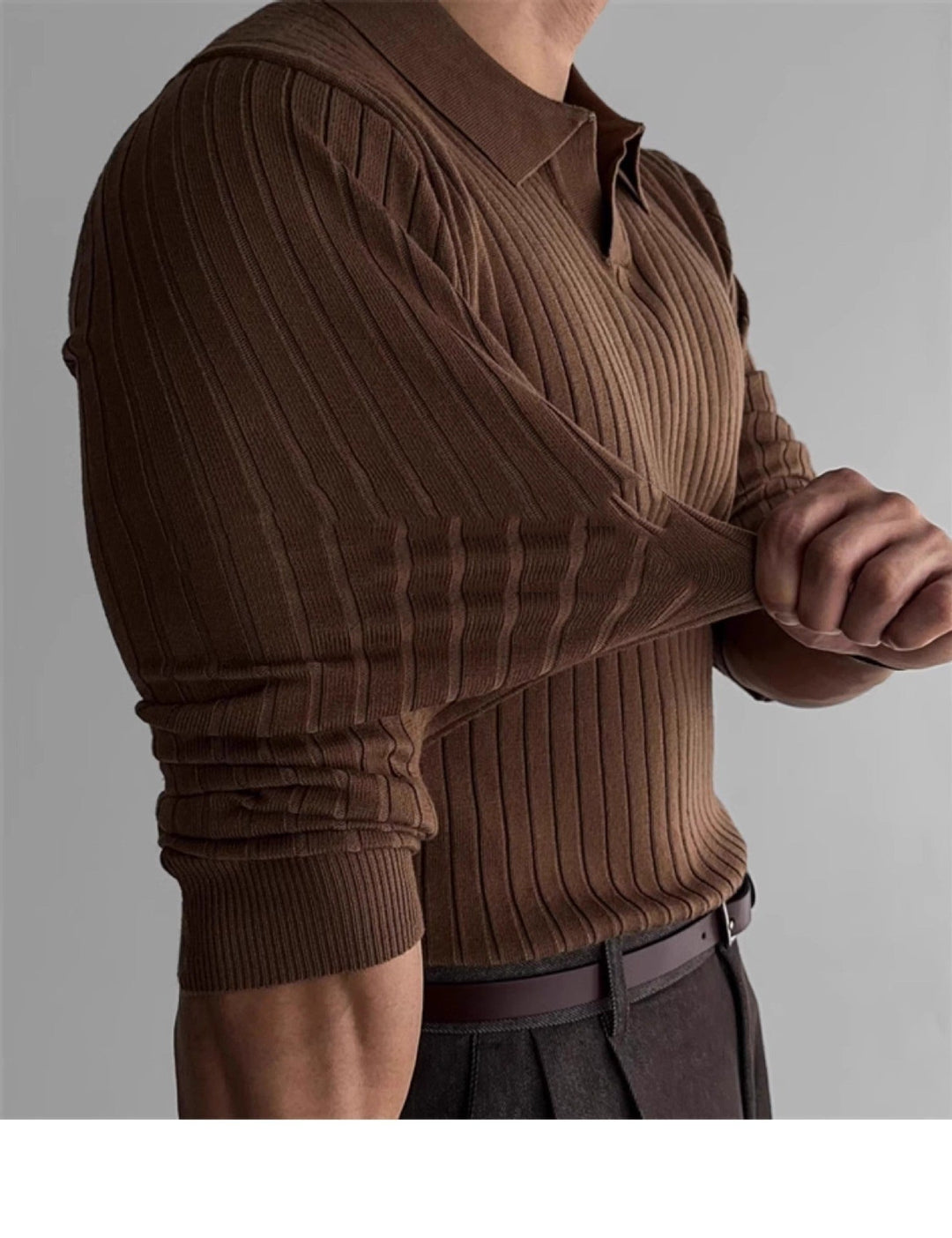 Pull homme en maille côtelée, col polo, coupe cintrée - Bruno