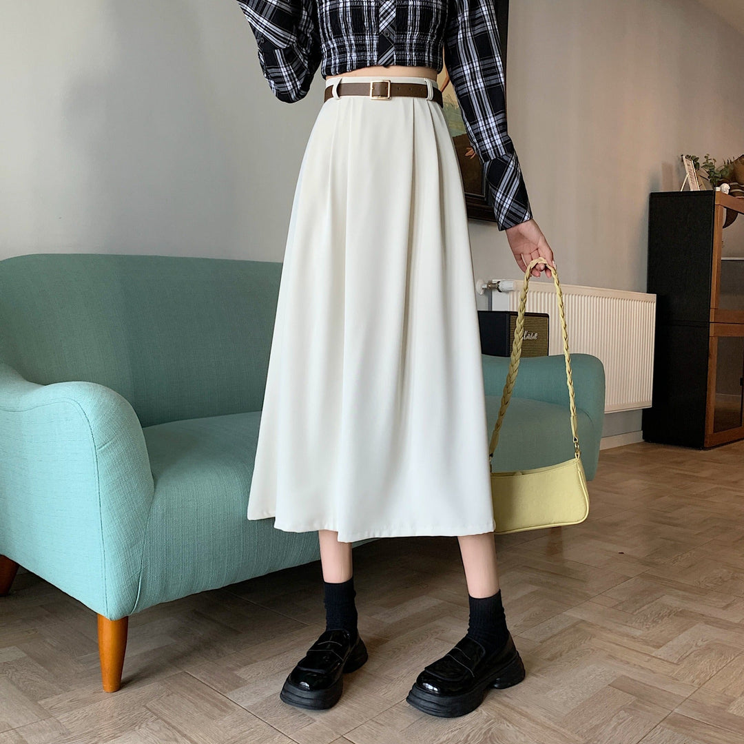Jupe midi femme en tissu fluide avec pinces devant, coupe évasée - Mireille