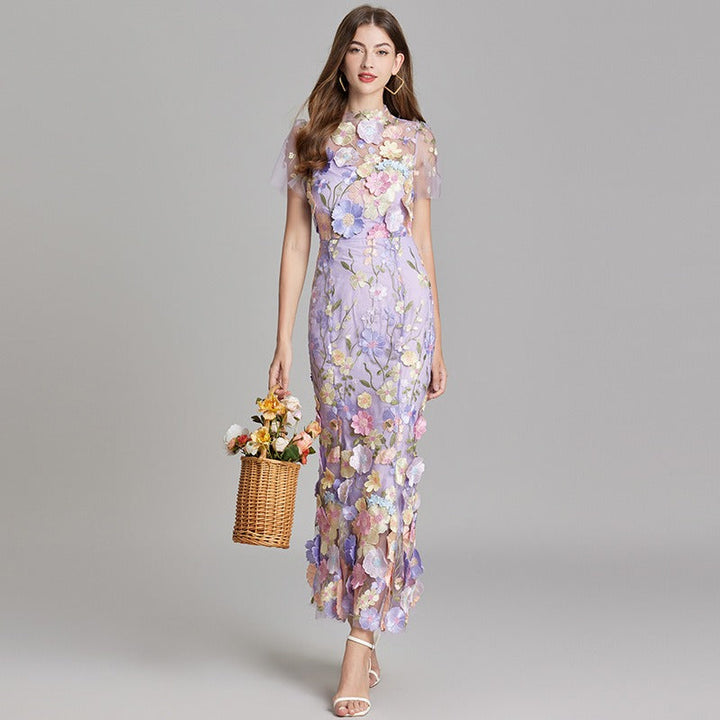 Robe longue fleurie brodée femme - Fiorella