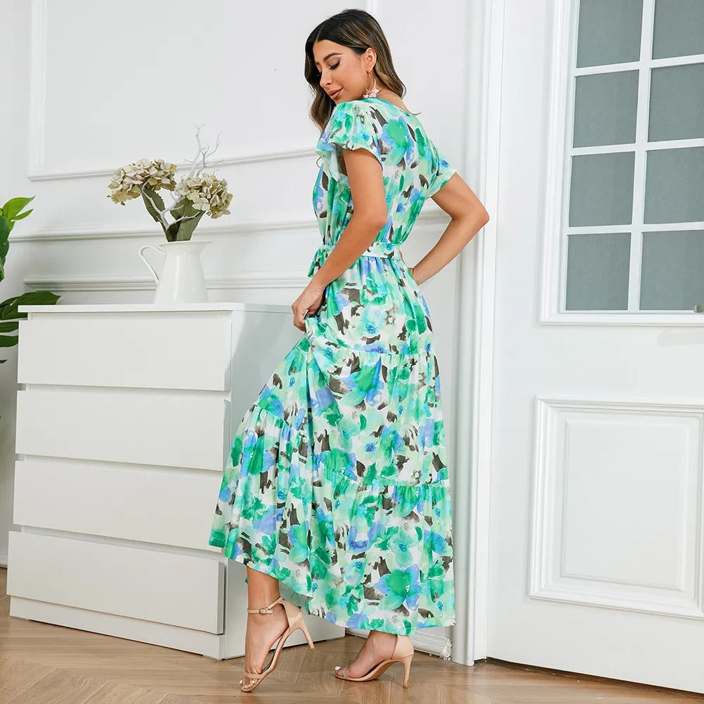 Robe croisée longue et fluide à fleurs pour femmes - Zulma