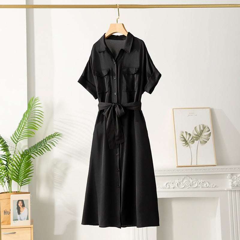 Robe midi en satin pour femme avec ceinture chemise - Gabriela