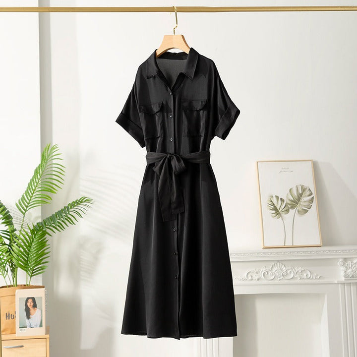 Robe midi en satin pour femme avec ceinture chemise - Gabriela