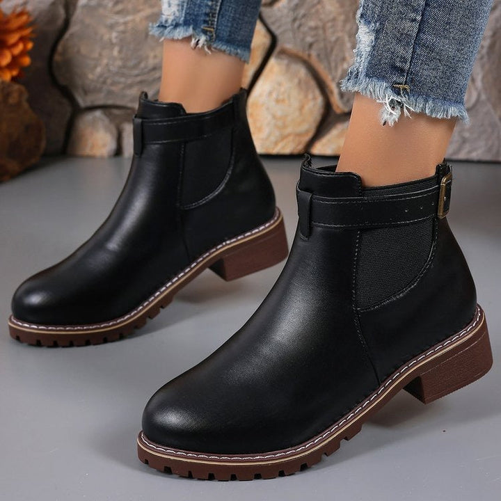 Bottines pour femmes en cuir synthétique avec boucle décorative - Nadia