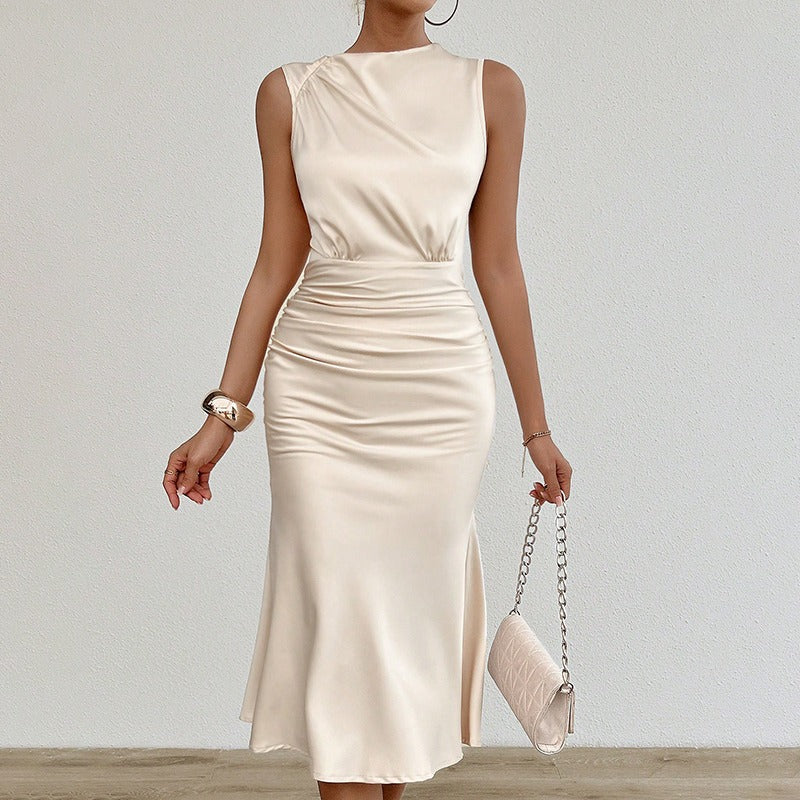 Robe midi drapée en satin pour femme, style ajusté - Julieta