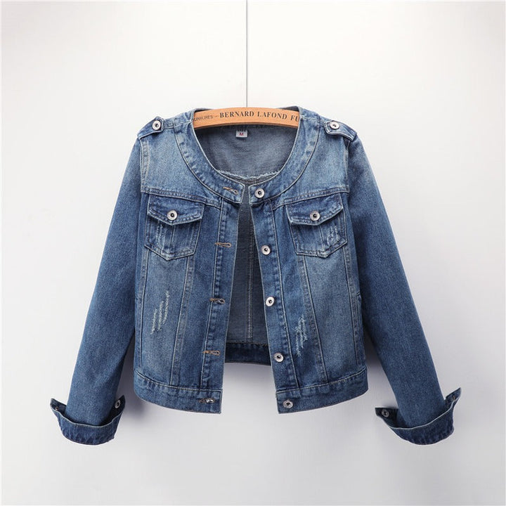 Veste en jean pour femme, col rond, poches avant - Hila