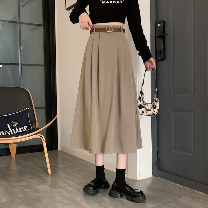 Jupe midi femme en tissu fluide avec pinces devant, coupe évasée - Mireille