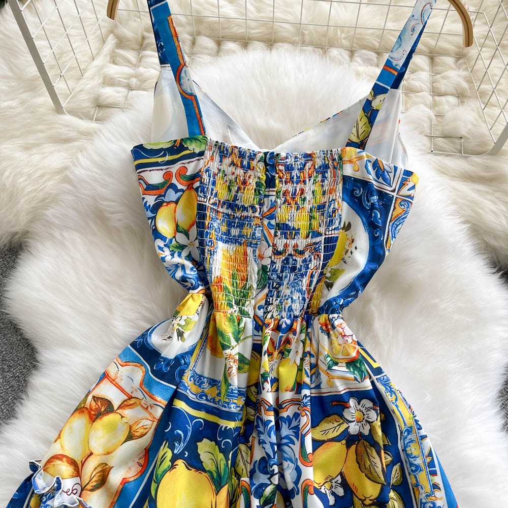 Robe longue pour femme avec imprimé agrumes style bustier - Nina