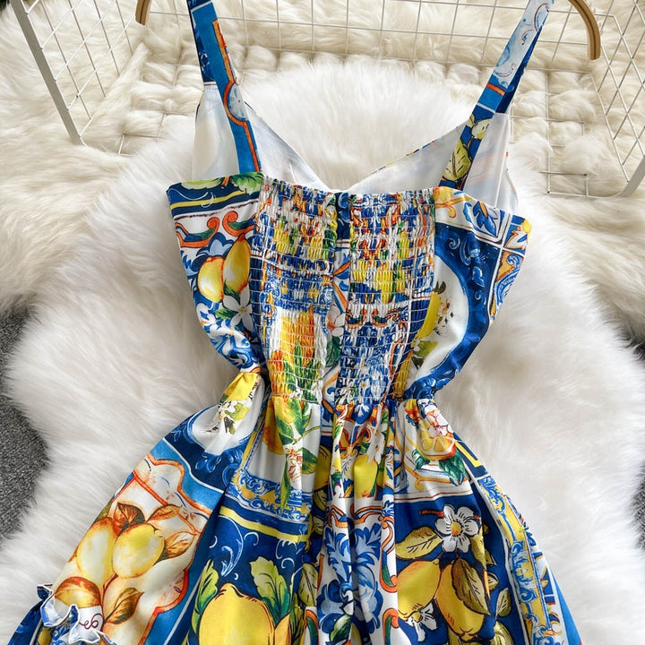 Robe longue pour femme avec imprimé agrumes style bustier - Nina