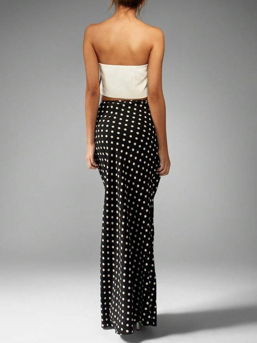 Jupe longue en viscose à pois pour femme, style ajusté - Karla