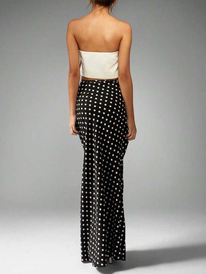 Jupe longue en viscose à pois pour femme, style ajusté - Karla