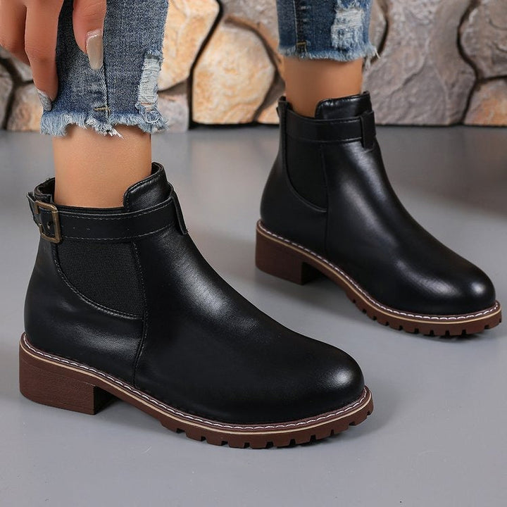 Bottines pour femmes en cuir synthétique avec boucle décorative - Nadia