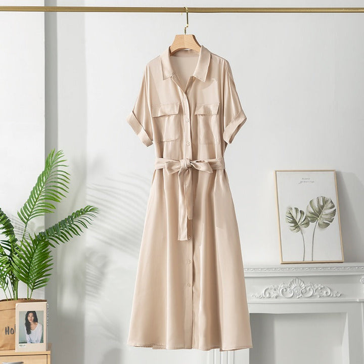 Robe midi en satin pour femme avec ceinture chemise - Gabriela