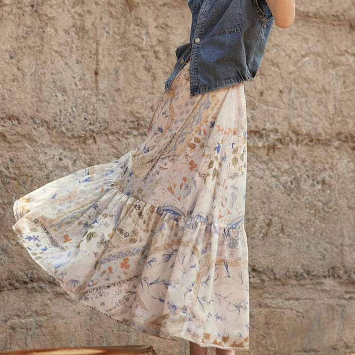 Jupe longue femme imprimé floral bohème - Mireille