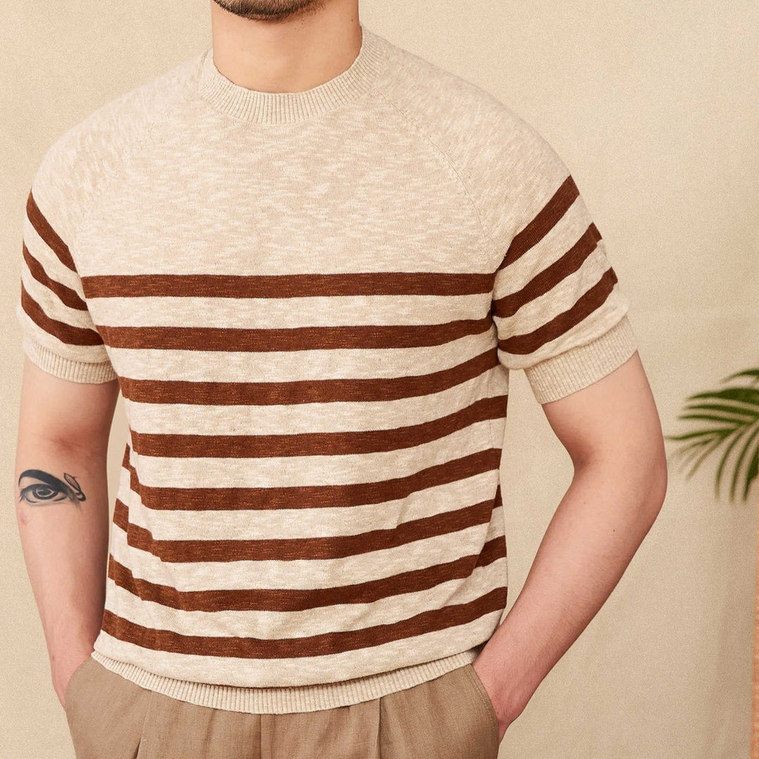 T-shirt à rayures horizontales en maille fine pour homme - Benoît