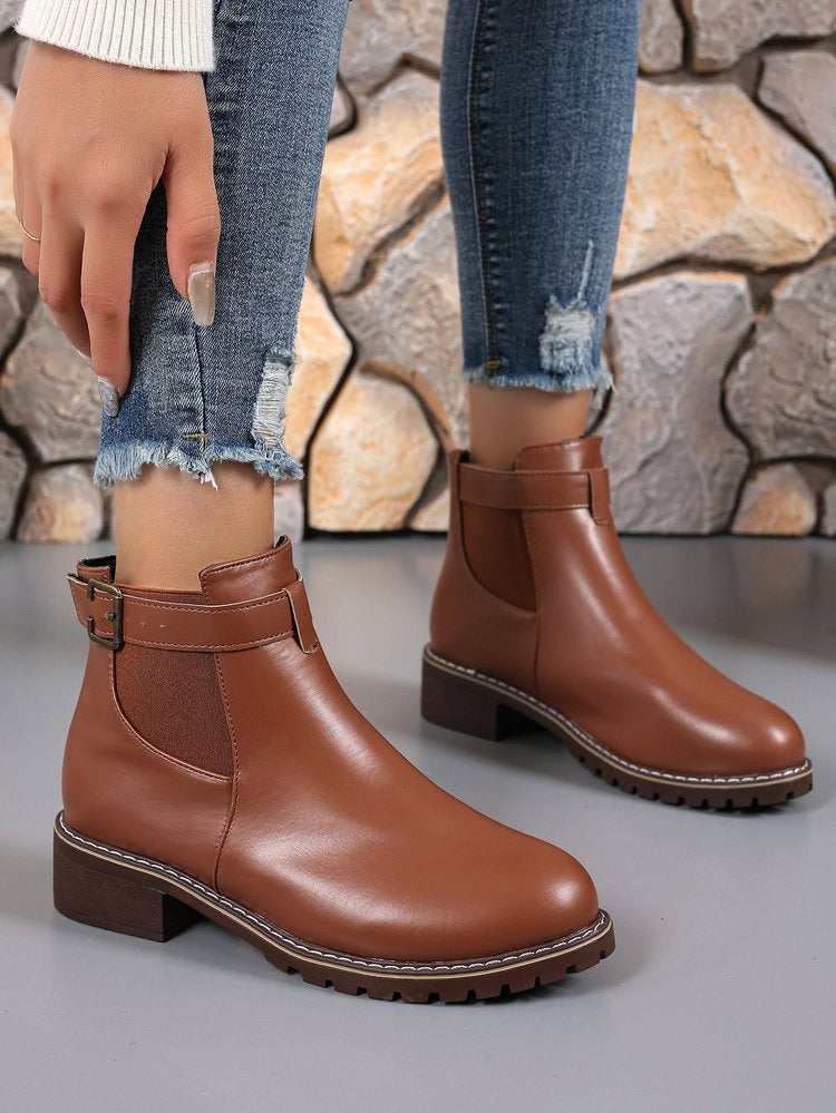 Bottines pour femmes en cuir synthétique avec boucle décorative - Nadia