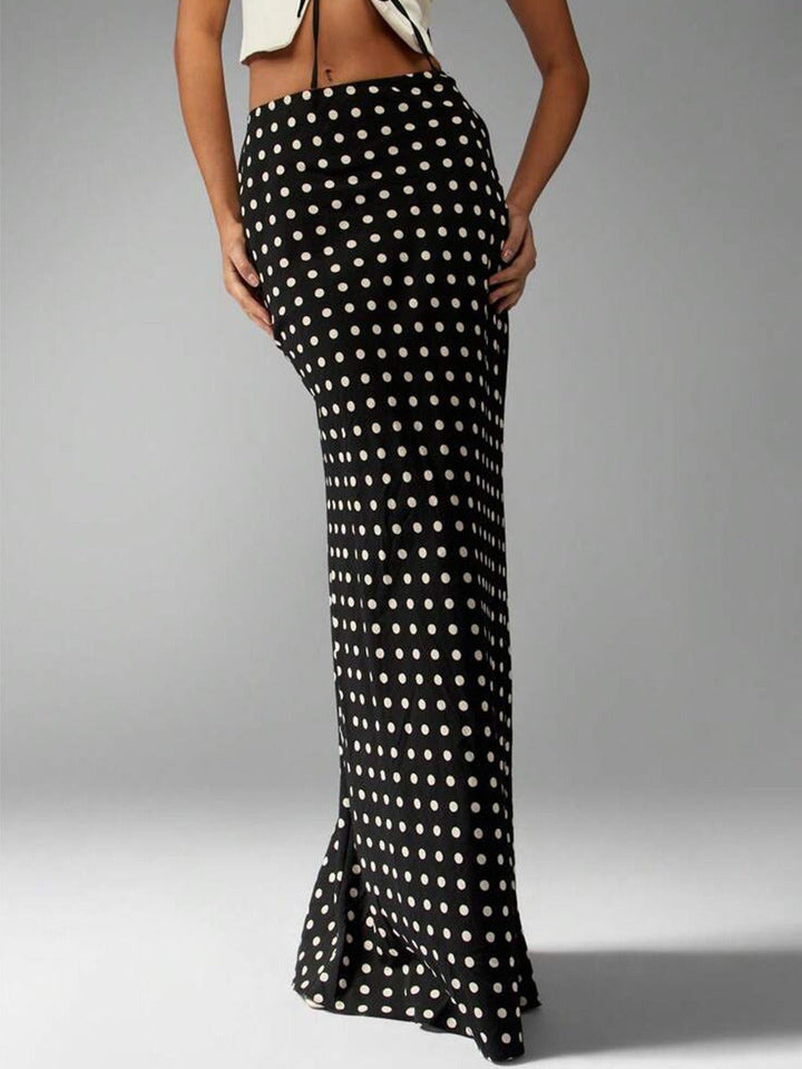 Jupe longue en viscose à pois pour femme, style ajusté - Karla