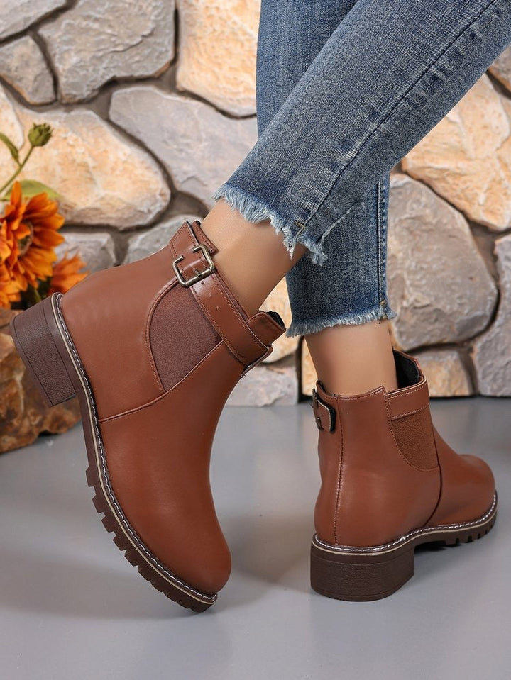 Bottines pour femmes en cuir synthétique avec boucle décorative - Nadia