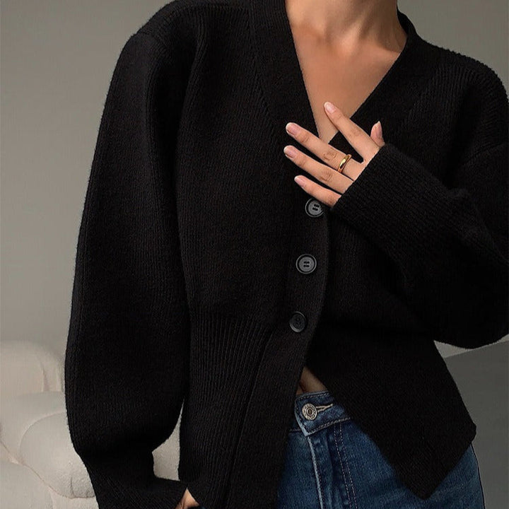 Cardigan minimaliste à col en V et coupe ajustée pour femmes - Libano