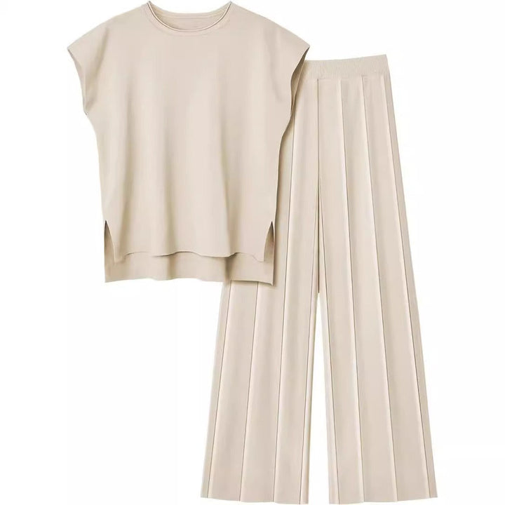 Ensemble top sans manche fluide et pantalon à plis - Oriane