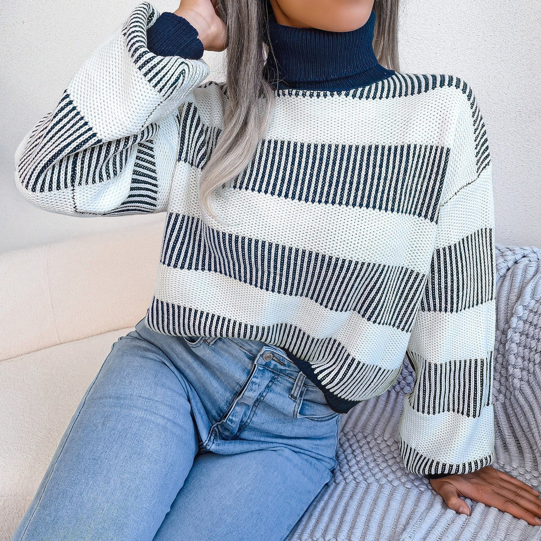 Pull à col roulé en maille à larges rayures pour femme - Elsy