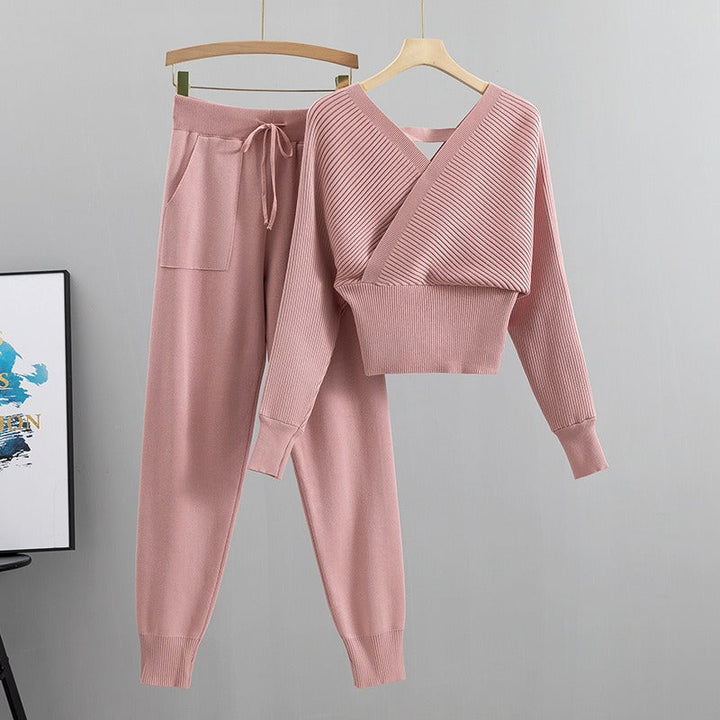 Ensemble pull croisé et jogging côtelé pour femme - Ilona