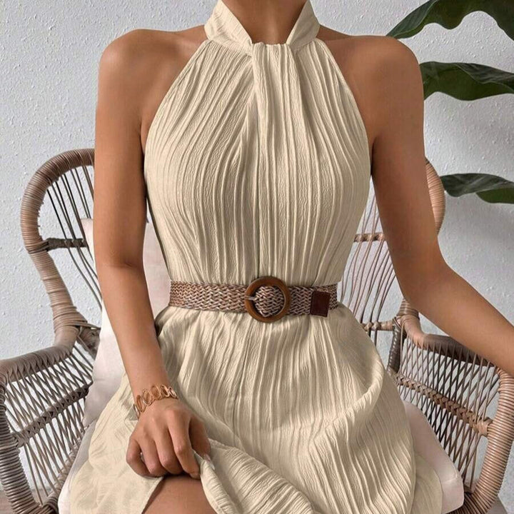 Robe dos nu plissé avec ceinture pour femme - Eléa