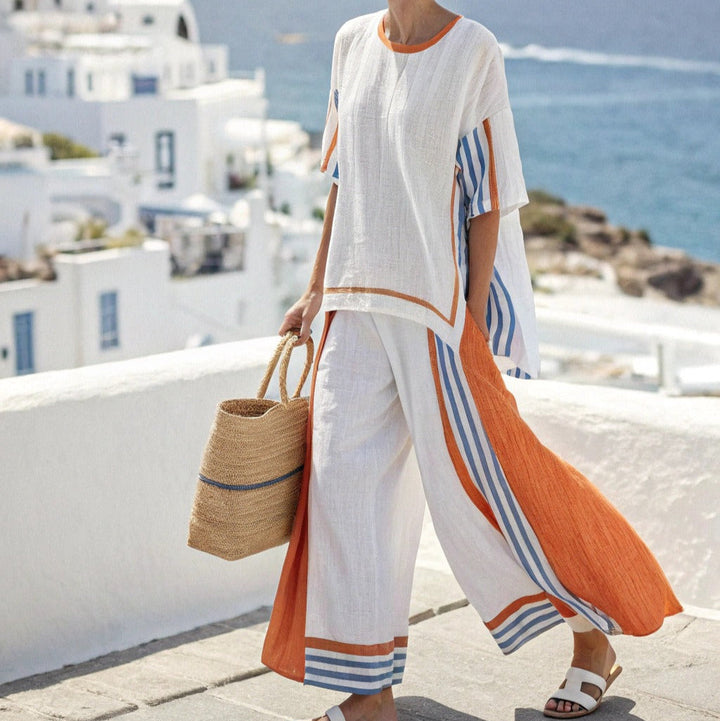 Parure de lin à larges rayures style méditerranéen pour femme - Danae