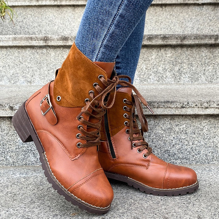 Bottines pour femmes en cuir synthétique avec lacets de style militaire - Estela