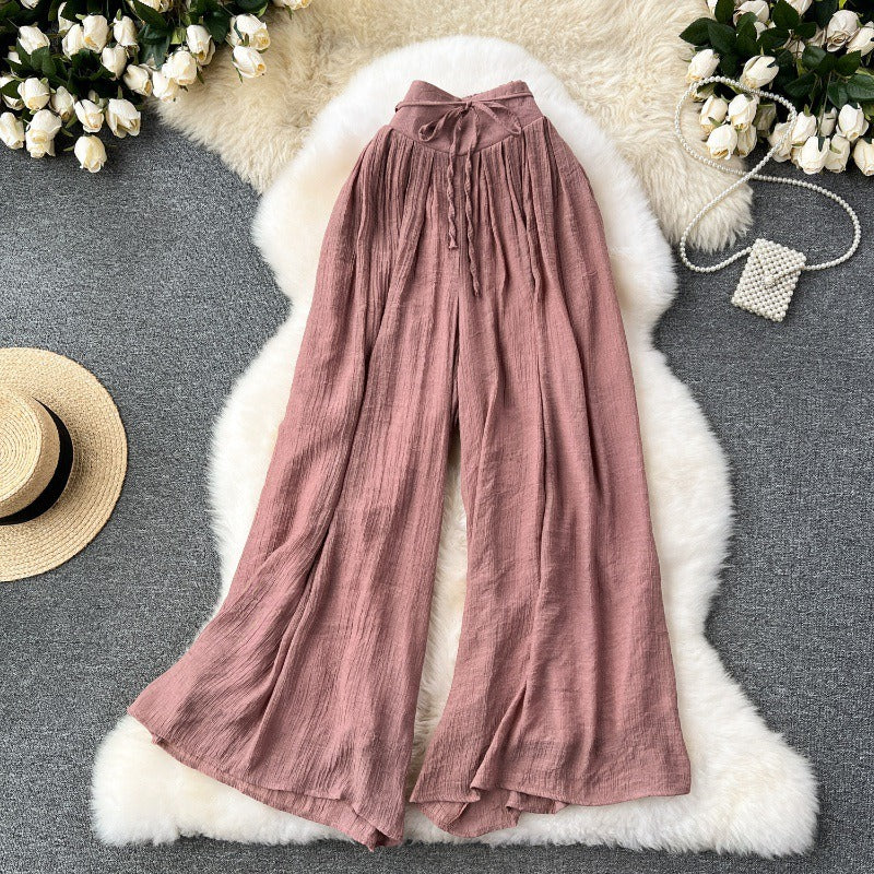 Pantalon palazzo à taille haute en lin fluide pour femme - Mireya