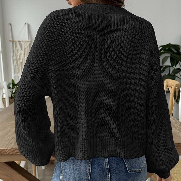 Cardigan à manches bouffantes brodé de fleurs à col en V pour femmes - Minerva