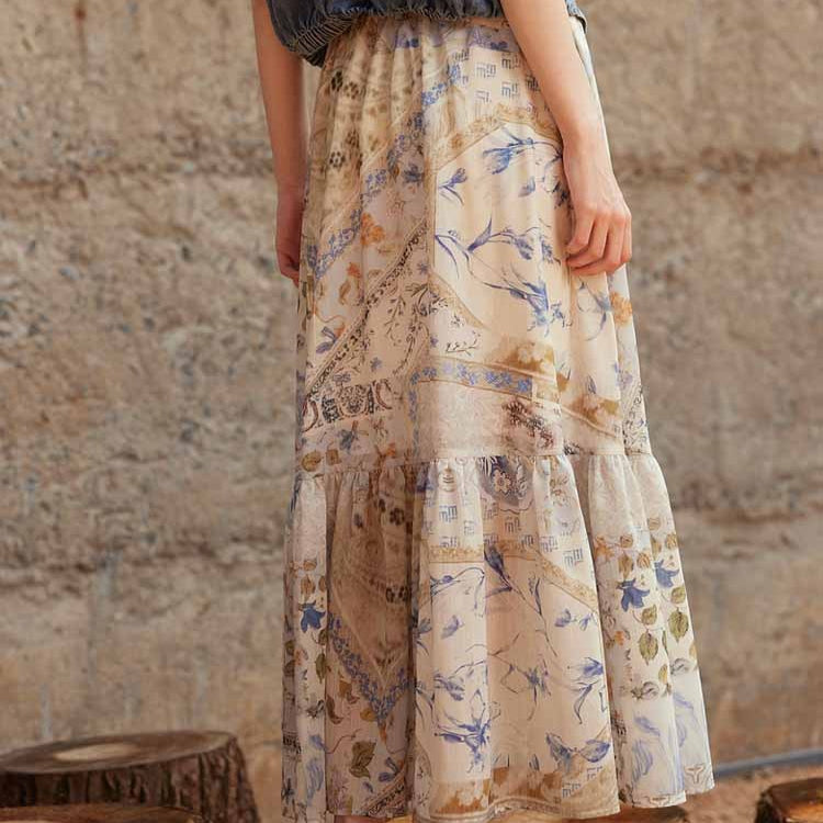 Jupe longue femme imprimé floral bohème - Mireille