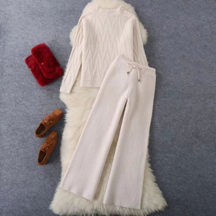 Ensemble pull tressé et pantalon large pour femme - Melis