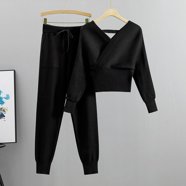 Ensemble pull croisé et jogging côtelé pour femme - Ilona