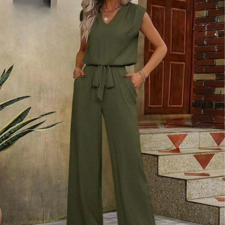Ensemble sans manches à col en V et pantalon palazzo pour femme - Lorena