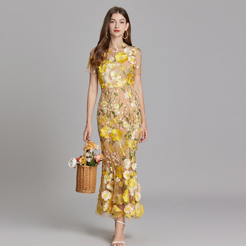 Robe longue fleurie brodée femme - Fiorella