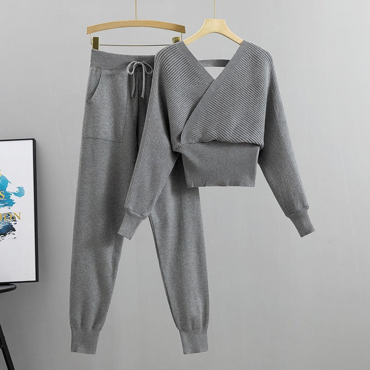 Ensemble pull croisé et jogging côtelé pour femme - Ilona