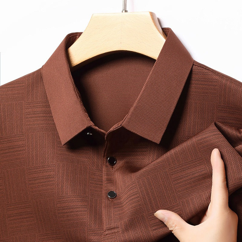 Polo en maille texturée géométrique à manches longues pour hommes - Hugo