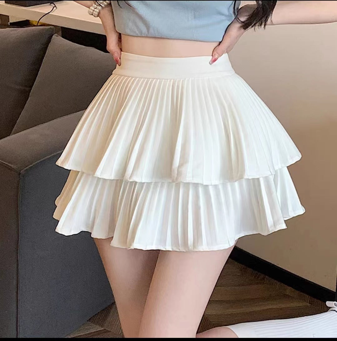 Minijupe en mousseline de soie plissée superposée à coupe évasée pour femme - Maëlle